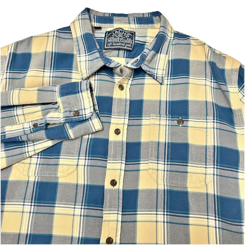 Jachs Washed Flannel Blue Plaid Long Sleeve Button Down Shirt Size XL